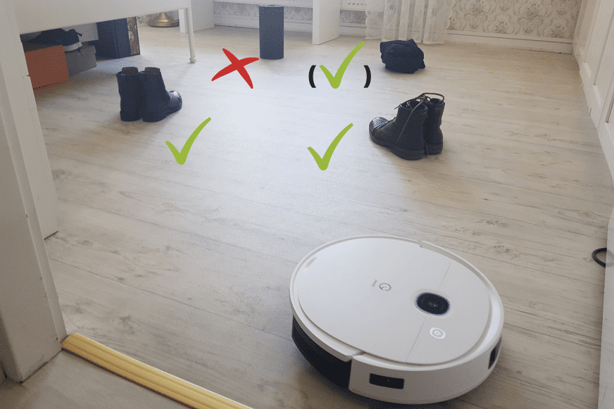 Das Ergebnis des Hinderniserkennungstests des Yeedi Vac 2 Pro bei hohe Objekten wird übersichtlich dargestellt